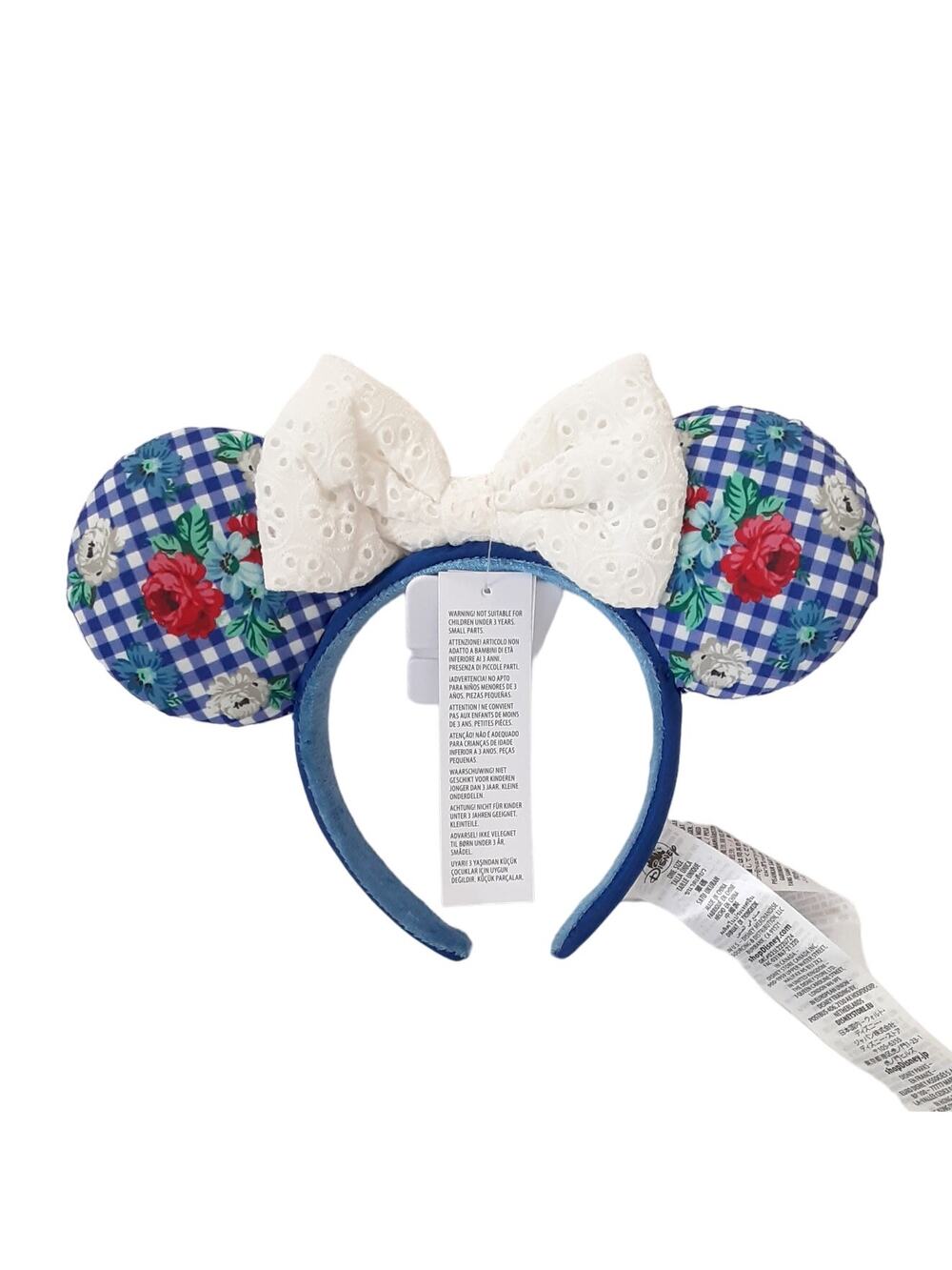 Disney Parks Gingham Floral Minnie Ear Headband Eyelet Lace Summer Picnic NWT
